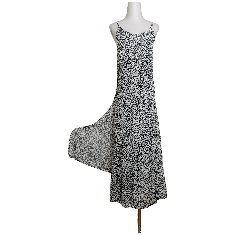 🐆 S， black and white leopard  printed slip maxi dress